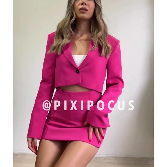 ZARA [ 2 PIECE ] SKIRT SUIT / BLAZER SET FUCHSIA PINK - Picture 4 of 16